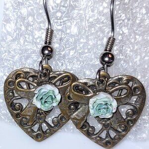 Heart Earrings with Handmade Acrylic Flowers